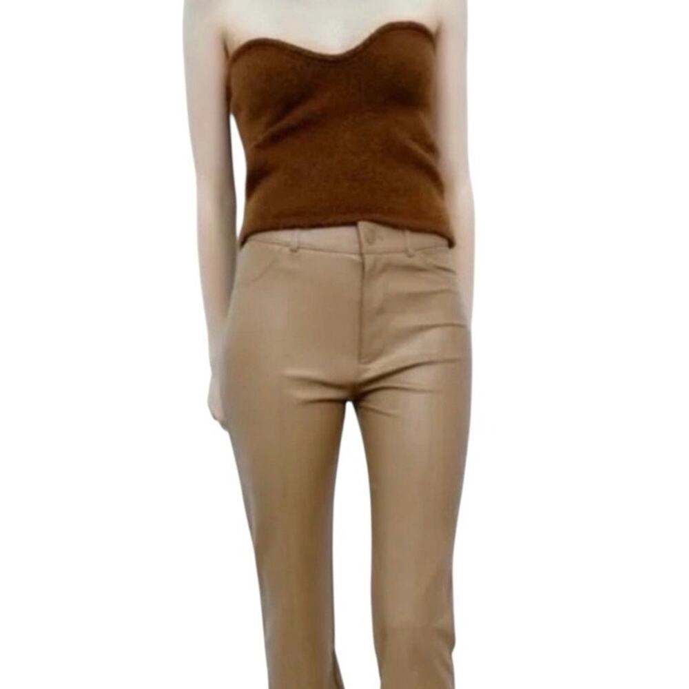Zara Womens Taupe/Tan Faux Leather Moto Style Pants M